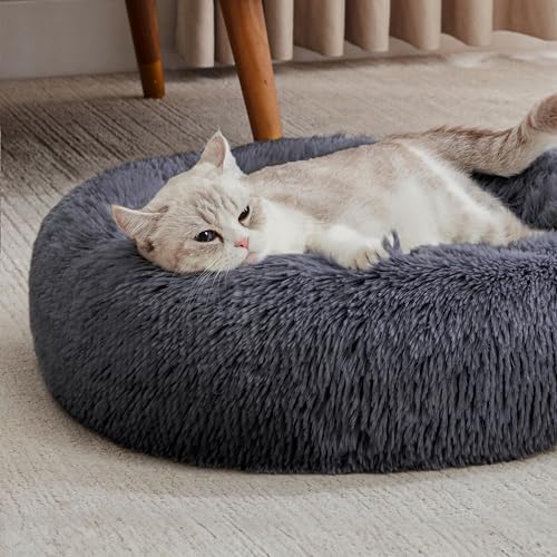 Western Home Calming Donut Cat Bed Small Dog Bed Washable,20" Navy Grey