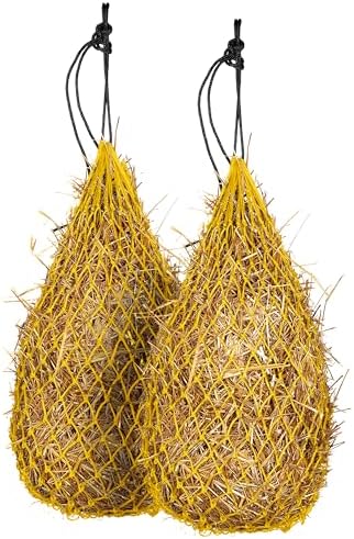 Majestic Ally 2 pcs Slow Feed 42” Hay Net for Horses, Strong Small 2x2” Holes, Nylon Rope Hanging, Adjustable Travel Feeder for Trailer and Stall, Simulates Grazing, Reduce Waste