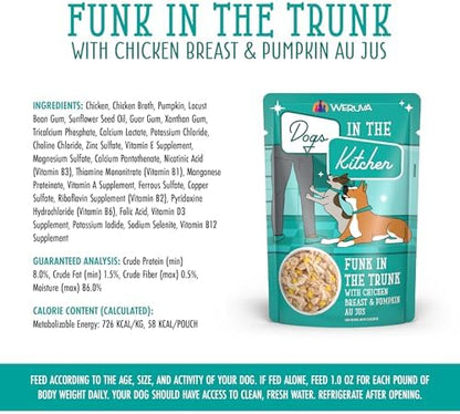 Weruva Dogs in The Kitchen, Funk in The Trunk with Chicken Breast & Pumpkin Au Jus Dog Food, 2.8Oz Pouch (Pack of 12)