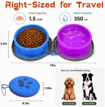 2-in-1 Collapsible Dog Travel Bowl Portable Silicone Carabiner