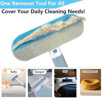 4 in 1 Pet Hair Remover, Reusable, Effective Cat and Dog Hair Removal Cleaning Tool with 17-Inch Extra Long Handle Multifunctional Fur Lint Brush for Couch, Furniture, Carpet, Clothes, Bedding