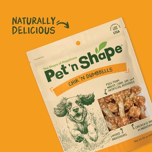 Pet 'n Shape Chik 'n Dumbbells: All-Natural, High-Protein Dog Treats; Limited Ingredient Chicken & Rice Chew for All Breeds, 32 Ounces