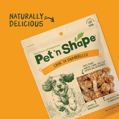 Pet 'n Shape Chik 'n Dumbbells: All-Natural, High-Protein Dog Treats; Limited Ingredient Chicken & Rice Chew for All Breeds, 32 Ounces