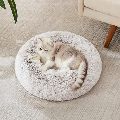 Western Home Calming Donut Cat Bed Small Dog Bed Washable,20" White Khaki