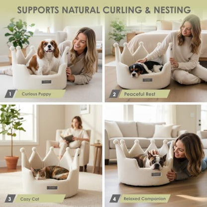 NANDOG Crown Dog Bed for Medium Dogs & Cats, Round Cloud Ultra Plush Fabric