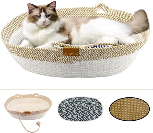 Cat Basket, Rope Basket for Cats with Summer and Winter Mats