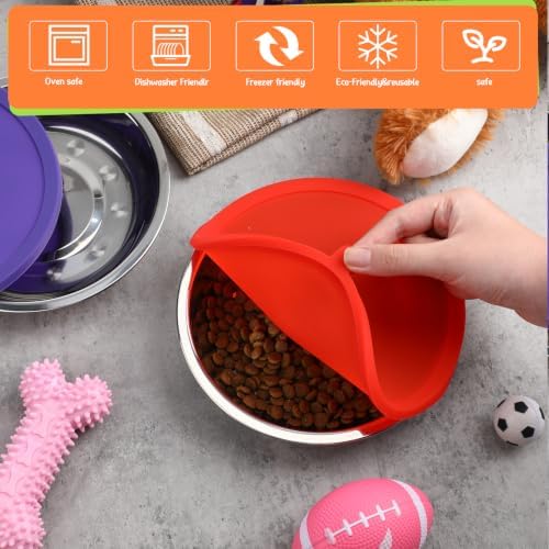 Patelai 4 Pcs Dog Bowl with Lid, Red, Purple