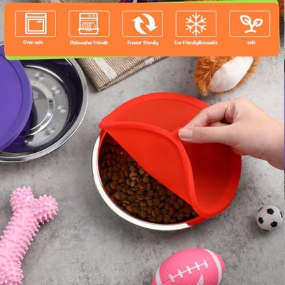 Patelai 4 Pcs Dog Bowl with Lid, Red, Purple