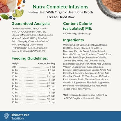 ULTIMATE PET NUTRITION Nutra Complete Bone Broth Infusions, 100% Freeze Dried Raw Veterinarian Formulated Dog Food with Antioxidants Prebiotics and Amino Acids (1 Pound, Bone Broth Fish)