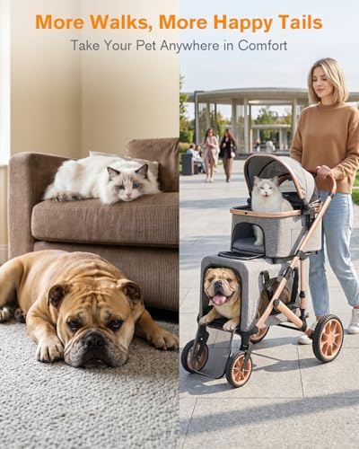 HOVONO Double Dog Stroller for 2 Small & Medium Dogs/Cats Up to 60 lbs