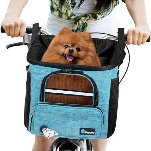 PetAmi Dog Bike Basket, Soft-Sided Ventilated Pet Carrier Backpack, Blue