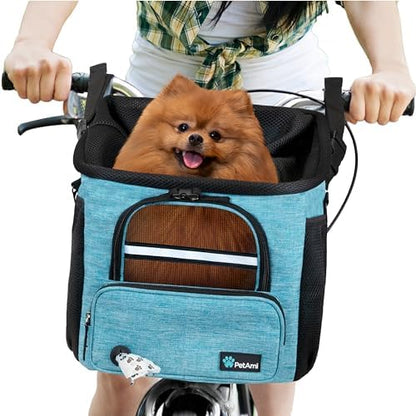 PetAmi Dog Bike Basket, Soft-Sided Ventilated Pet Carrier Backpack, Blue