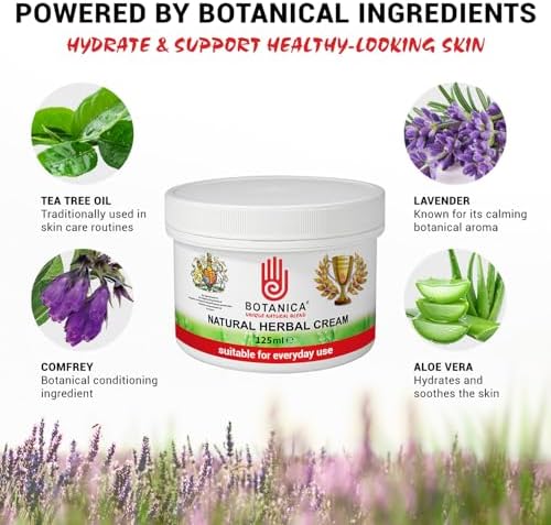 Botanica Herbal Cream | Horse Skin & Coat Cream | Equine Moisturizing Grooming Formula for Dry-Looking, Rough-Looking Areas | Aloe Vera, Tea Tree, Lavender & Comfrey | 125 ml