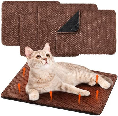 Drydiet 4 Pcs Self Heating Cat Pad Self Warming Cat Bed Dog Heating Pad Washable Thermal Pet Mat for Indoor Outdoor Pet 16 x 20 Inch Removable Non Slip(Coffee)