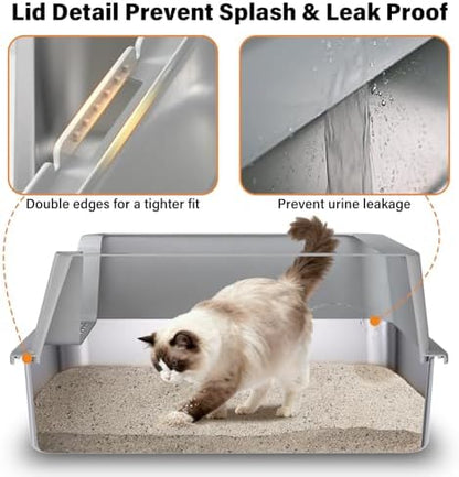 2 Pack Stainless Steel Litter Box,XL Metal Cat Litter Box with Lid