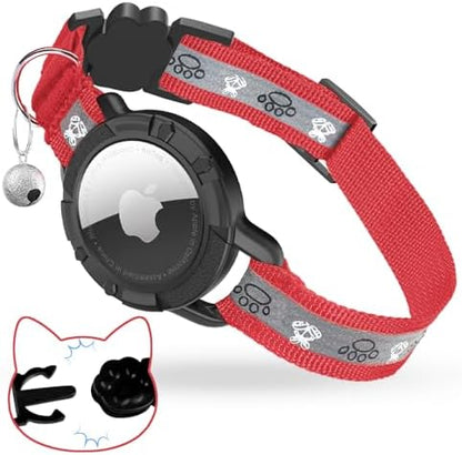 Breakaway AirTag Cat Collar, Reflective Cat Tracker Collar with Bell