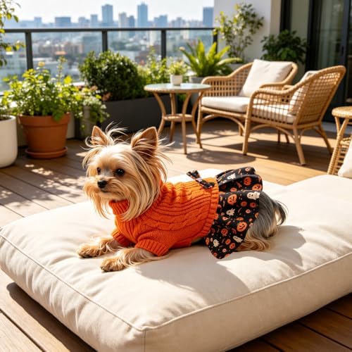 YUDODO Small Dog Sweater Dress with Bowtie Turtleneck - Knitted Pet Clothes