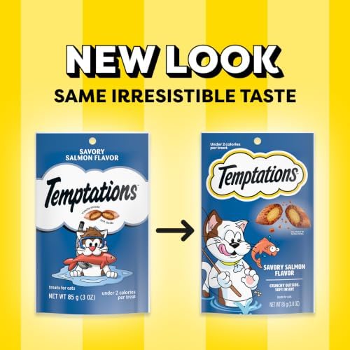 Temptations Classic Crunchy and Soft Cat Treats, Savory Salmon, 3 oz, 12pk