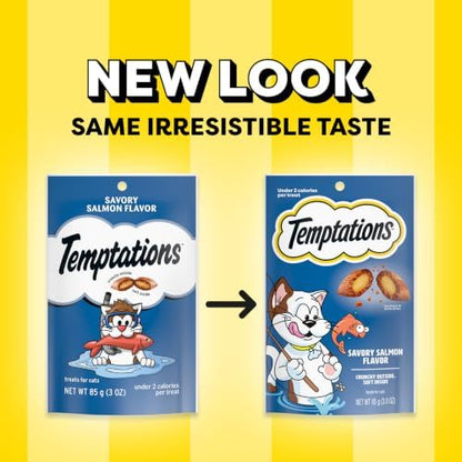 Temptations Classic Crunchy and Soft Cat Treats, Savory Salmon, 3 oz, 12pk