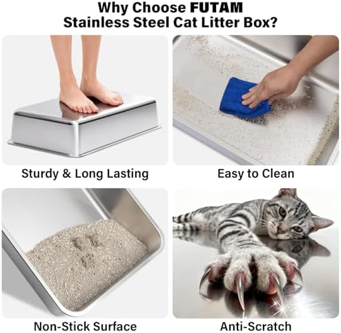 Stainless Steel Litter Box, XL Metal Litter Box with Lid 2 Pack