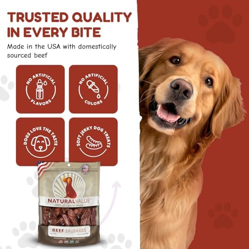 Loving Pets Natural Value Beef Sausages - Soft Jerky Dog Treats for Large & Small Breeds - Healthy Gluten, Wheat, Soy & Grain Free Pet Treats for Dogs