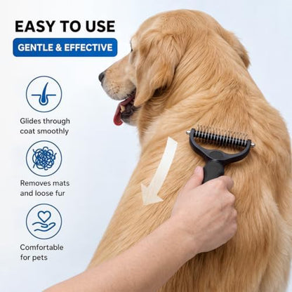 Pet Pro Grooming Tool for Dogs & Cats - Double Sided Deshedding Brush Undercoat Rake Dematting Comb, Reduces Shedding & Detangles Matted Fur(black-large)