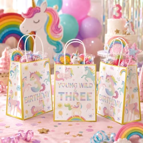 16Pcs Unicorn 3rd Birthday Party Favor Bags Magical Pastel Goodie Bags