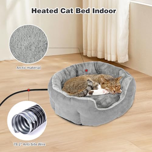 Heated Cat Bed Indoor, 18.5" Soft Heated Pet Bed for Indoor Cats with Timer and Temp Adjustable, Warming Cat Bed Heating Pad for Small to Large Cats Kitten