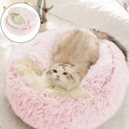 Cat Bed Round Fluffy Hooded Cat Bed Cave, Anti-Anxiety Cave Bed with Hooded Blanket, Cozy Cuddler Luxury Puppy Pet Bed, Anti-Slip Bottom and Machine Washable (Pink, Medium)