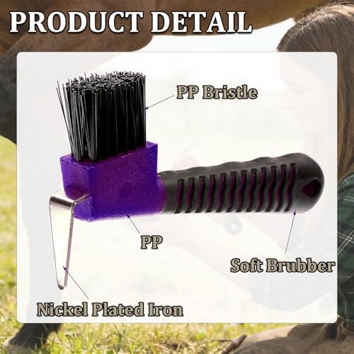 2-in-1 Hoof Pick for Horses with Soft Grip Rubber Handle(Purple)