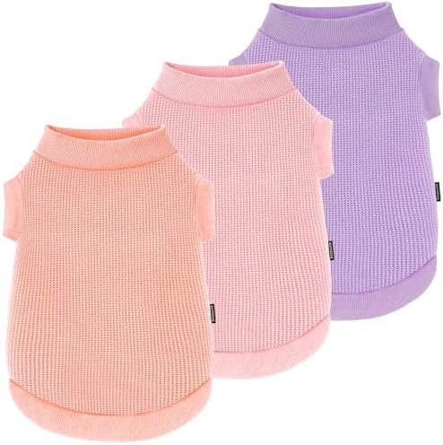 3 Pack Dog Shirt for Small Supplies Functional Waffle Dog Clothes Warm Soft Sweatshirt Outfit for Dogs Cats Pet Apparel