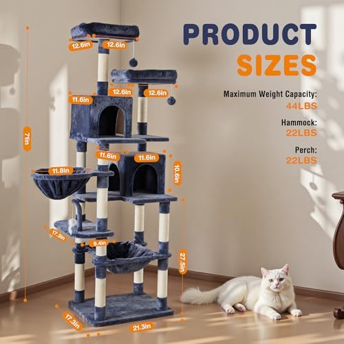 DUMOS Tall 71 inch Cat Tree Tower with Scratching Posts, Indoor Cats Use