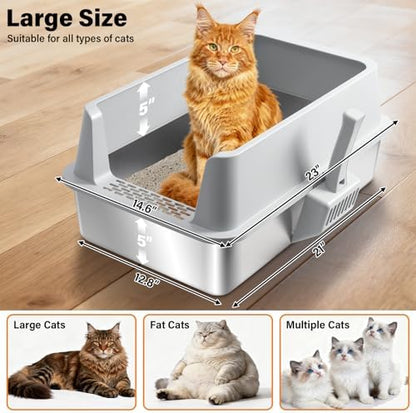 2 Pack Stainless Steel Litter Box,XL Metal Cat Litter Box with Lid