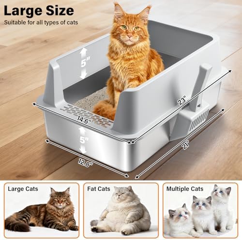 2 Pack Stainless Steel Litter Box,XL Metal Cat Litter Box with Lid