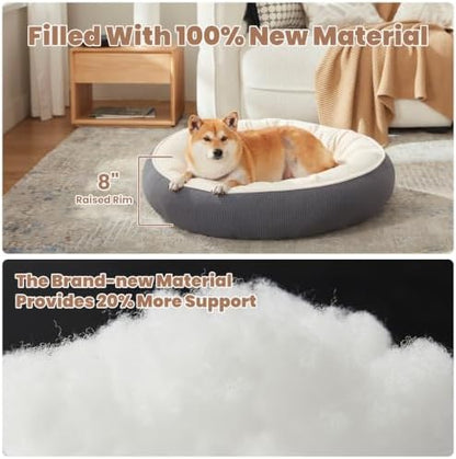 33 inch Soft Touch Fleece Donut Dog Bed for Medium Plus Dogs,Grey
