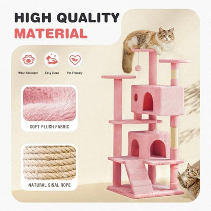 54 Inch Cat Tree Tower with Natural Sisal Scratching Post