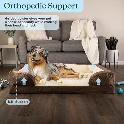 PETMAKER Orthopedic Dog Bed - 42in Dog Couch Bed with Supportive Wraparound Bolster and Removable Washable Cover - Egg-Crate Foam Extra Large Dog Bed for Pets up to 65lbs - Dog Products (Brown)