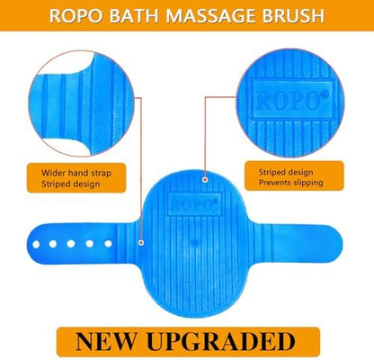 ROPO Dog Bath Brush, Dog Shampoo Brush With Adjustable Ring Handle Long Bristles, Upgraded Version Anti-Slip Back & Strap, Pet Grooming Brush for Dogs & Cats 2pcs