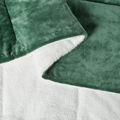 Amazon Basics Reversible Sherpa Comforter Set with Pillow Sham, Soft Warm, King, Green