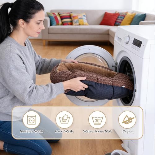 Plush Dog Bed Extra Large, Brown, Machine Washable, Dog Beds Sofa with Pillow Support, 35x25Inch, Corn Kernel Design, Non-Slip Bottom, Thick PP Cotton Padding