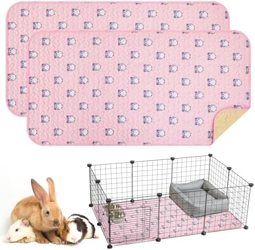 Huhumy 2 Pcs 47 x 24 Inch Guinea Pig Washable Cage Liners Reusable Mat Non Slip Absorbent Guinea Pig Pads for Small Animals Bedding Hamster Rabbit Rat(Vivid Style)