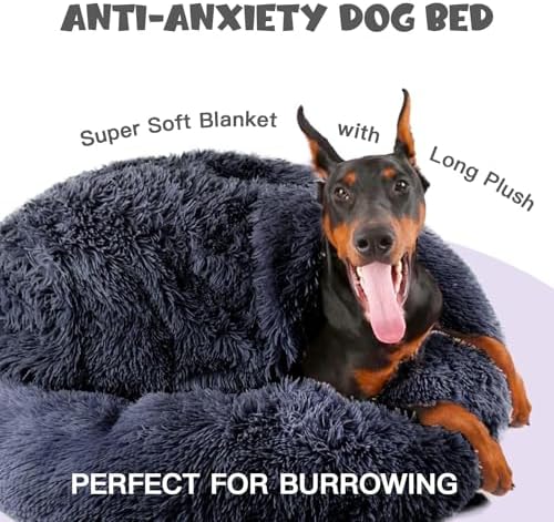 Himax Covered Large Dog Bed with Blanket Attached Calming Burrow Deep Grey