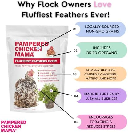 Pampered Chicken Mama Molting Supplement for Chickens: Fluffiest Feathers Ever Backyard Chicken Feed and Supplies for Hens (2 pounds)