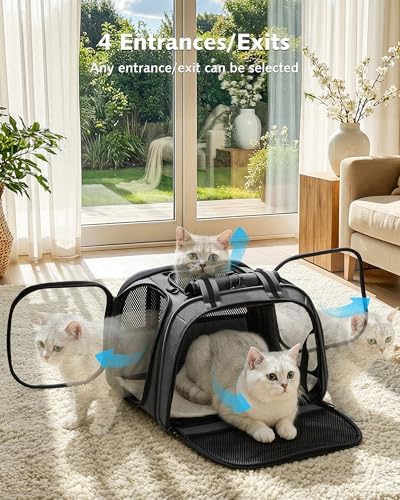 Pecute Cat Carrier,Double Bubble Pet Carrier for Cat Small Dogs,Gray M
