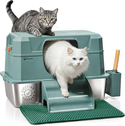 PetCove IronPaws Stainless Steel Enclosed Litter Box, XL Kit, 3 in 1 Design