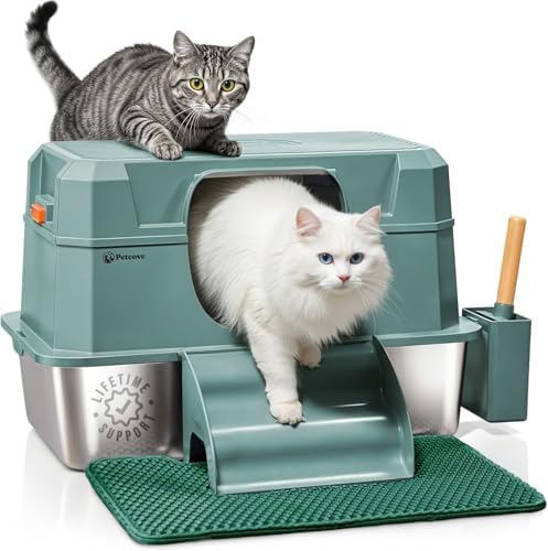 PetCove IronPaws Stainless Steel Enclosed Litter Box, XL Kit, 3 in 1 Design
