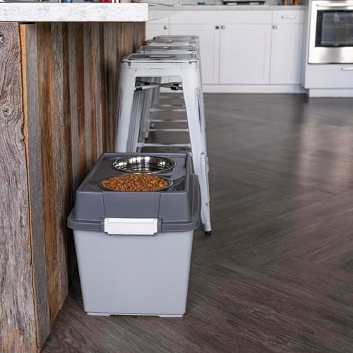IRIS USA Elevated Dog Bowls 15" H, up to 47 lb Storage, Gray/Dark Gray