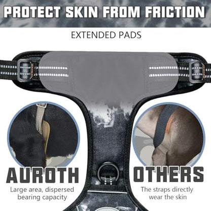 AUROTH Tactical Dog Harness for Small Medium Large Dogs - No Pull, Adjustable, Reflective, K9 Working Training, Easy Control, Military Service Dog Harness (M, Black Ink)