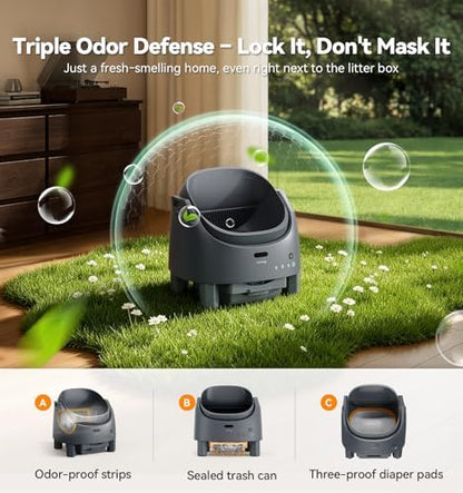 Automatic Litter Box Self Cleaning, FeelNeedy Open-Top Smart Cat Litter Box with App Control, Odor-Control Safety Sensor Design for Multiple Cats, with Waste Bags