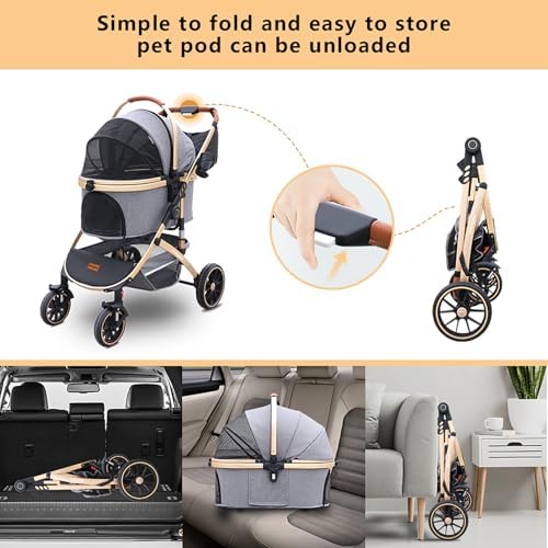 Pettingzoo Dog Stroller with Removable Carrier Foldable Pet Stroller,60 lbs